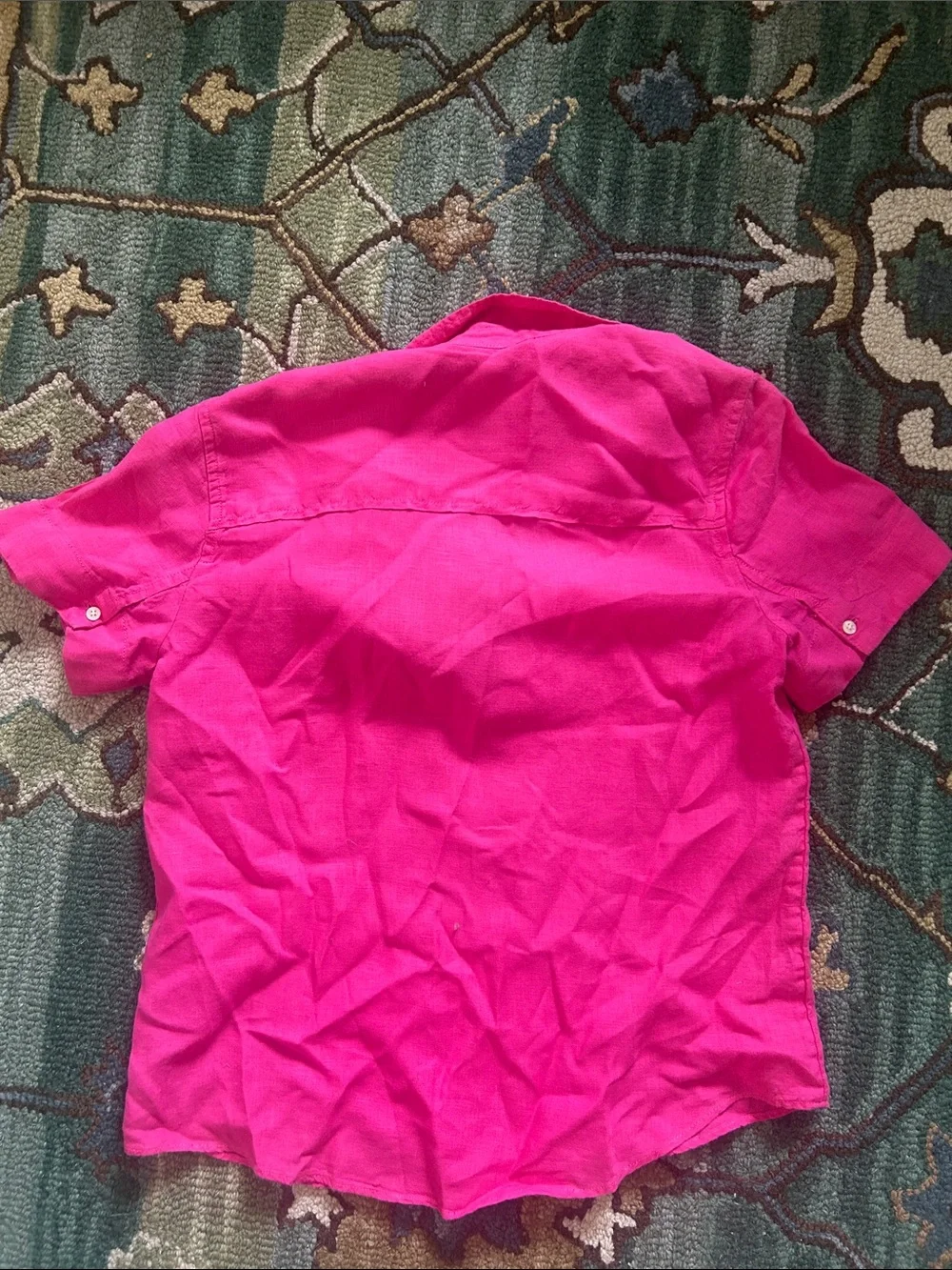 J. Crew Short Sleeve V-Neck Popover in Bright Pink 100% Linen